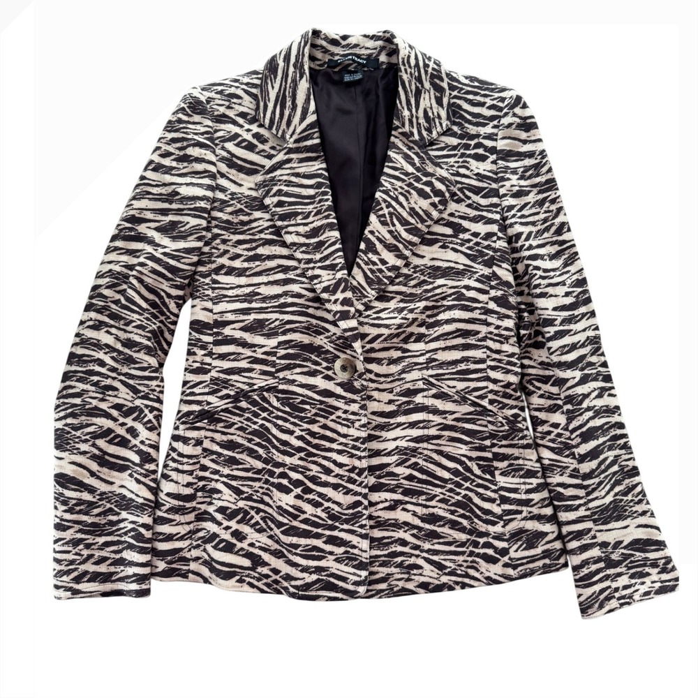 Ellen Tracy‎ Blazer Jacket Size 4 Animal Print Zebra Black Cream Career